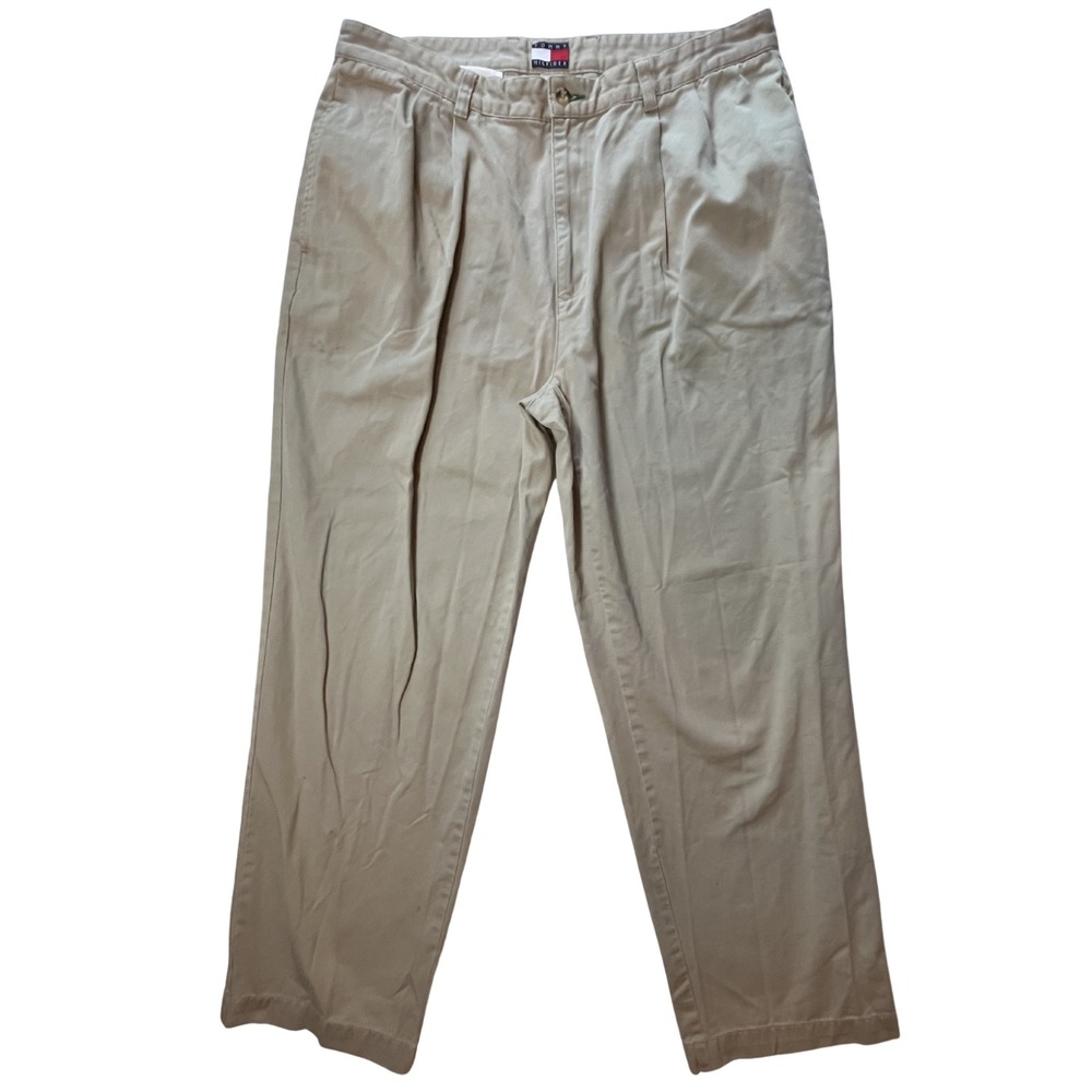 Vintage Y2K‎ Tommy Hilfiger Men's Pleated Khaki Pants Baggy Grunge  Classic